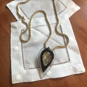 Monet and Murano Collaboration Necklace 28” Signed Braid Rope Chain Vintage Art